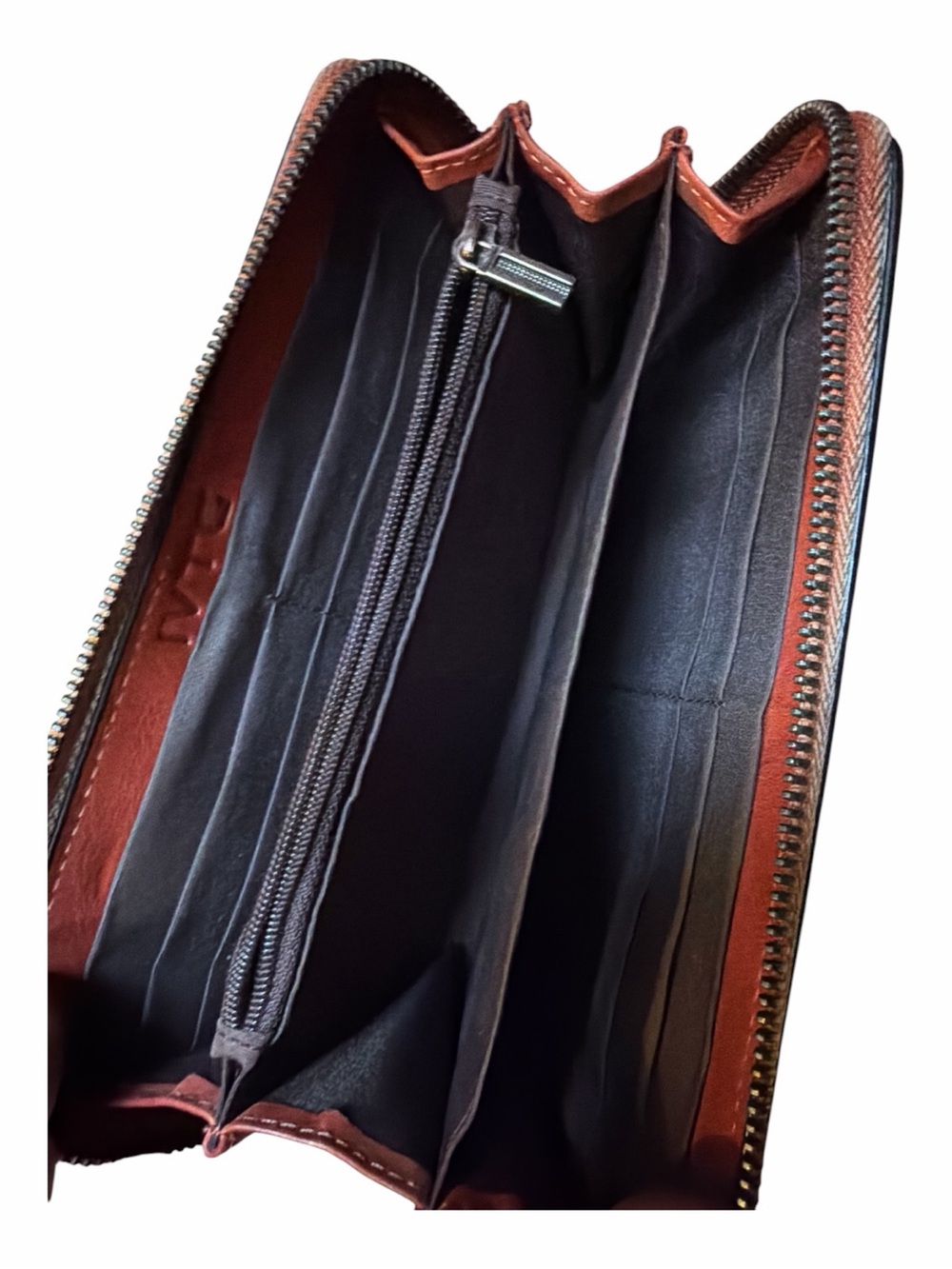 Orange Leather Zip Wallet with Green Feather Motif - Picture 3 of 3
